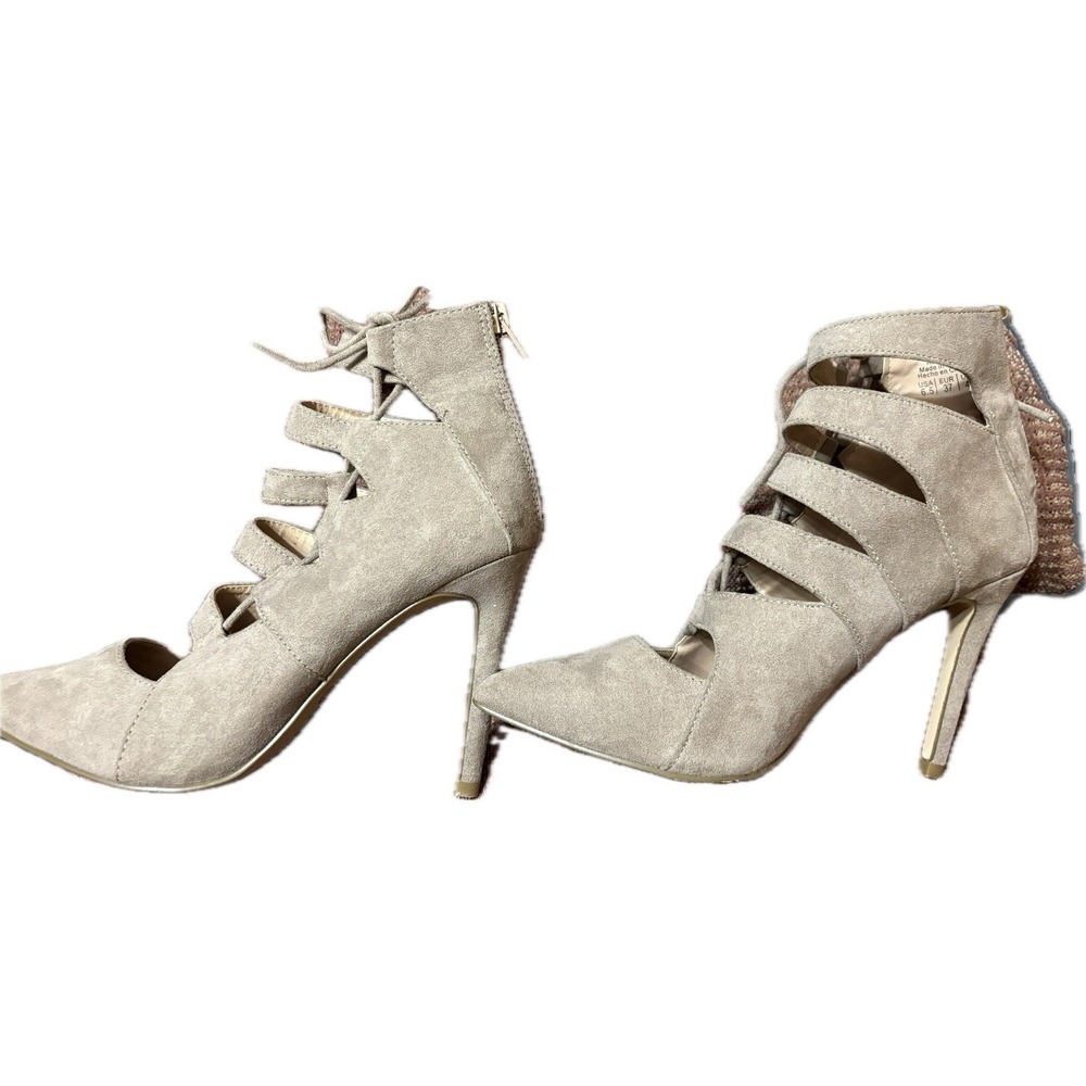 MIX NO. 6 Klemtu taupe  ultra suede lace Up 4" high heels 6.5